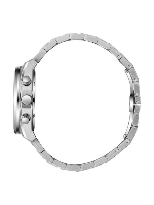 Beverly Hills Polo Club Dual Time Men's Battery Watch with Silver Metal Bracelet