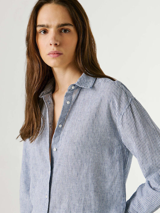 Langärmeliges Damen-Jeans-Hemd Blau Gestreift