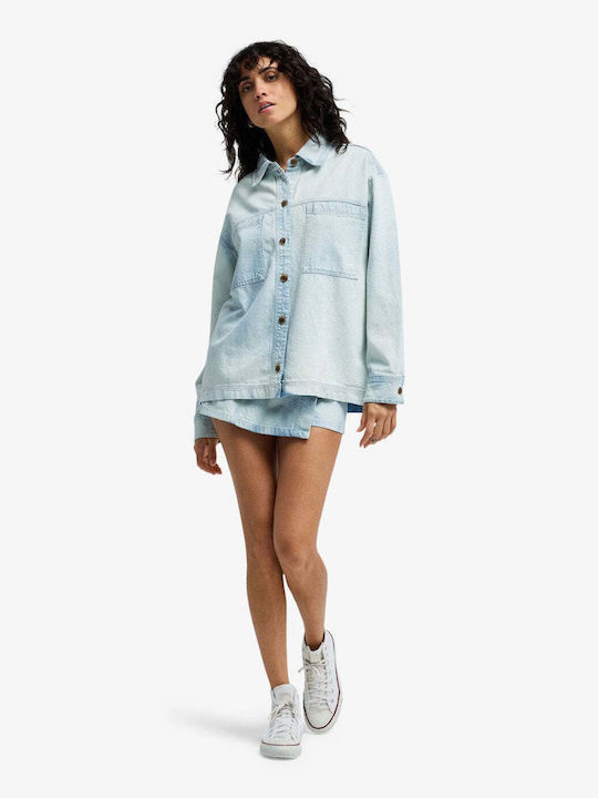Long Sleeve Women's Denim Shirt Blue Mist