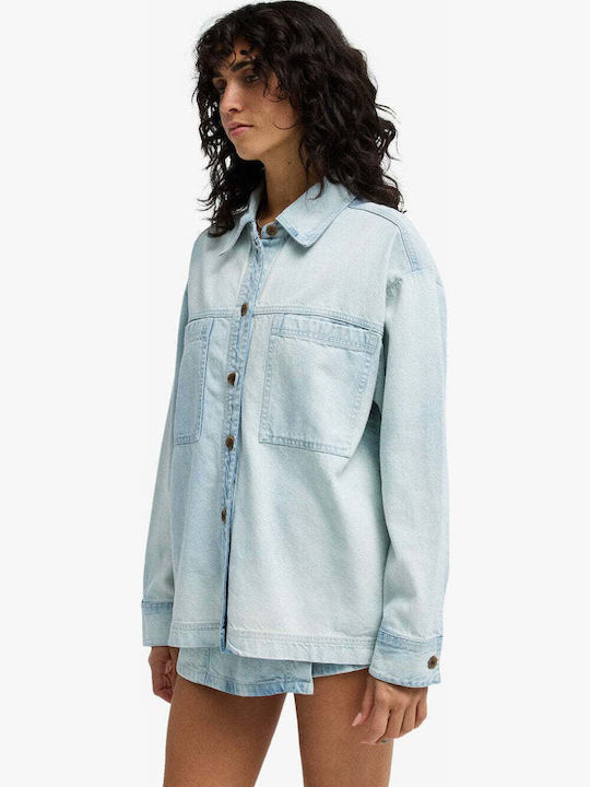 Long Sleeve Women's Denim Shirt Blue Mist