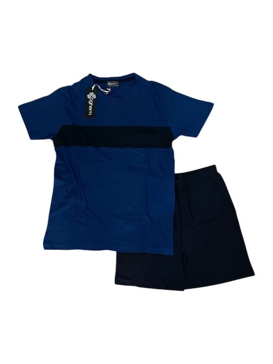 Ogham Sommer Herrenpyjama Bluse Blau