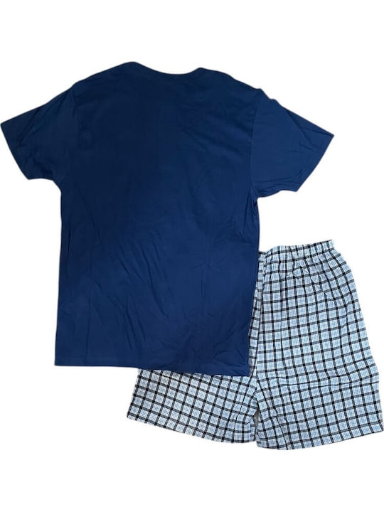 Ogham Sommer Karierte Herrenpyjama Bluse OG2308 Blau
