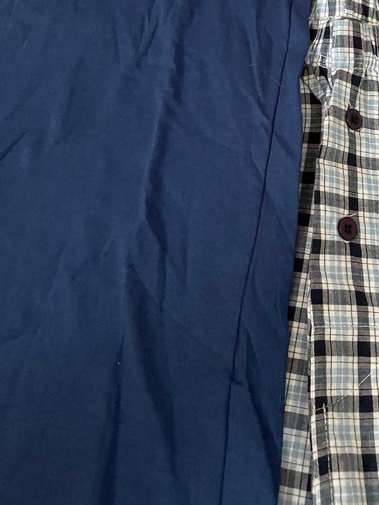 Ogham Sommer Karierte Herrenpyjama Bluse OG2308 Blau
