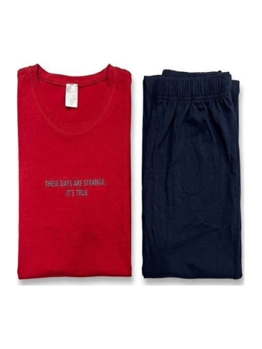 Soccus Winter Herrenpyjama Baumwollrot-blau