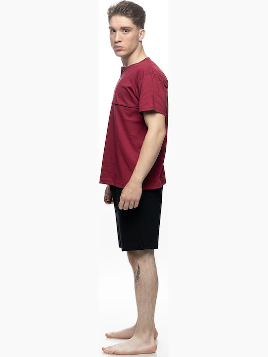 Galaxy Summer Men's Cotton Pyjama Burgundy/Black