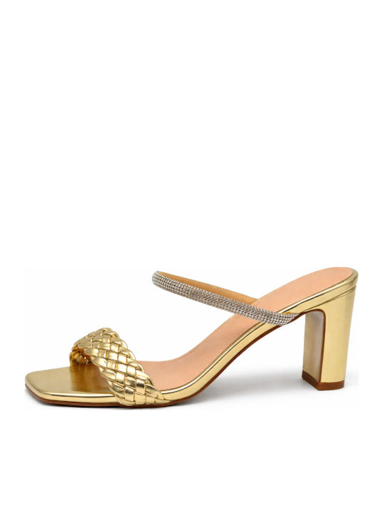 Mules With Chunky High Heel In Gold Colour SP-HC624-26ML-Gold