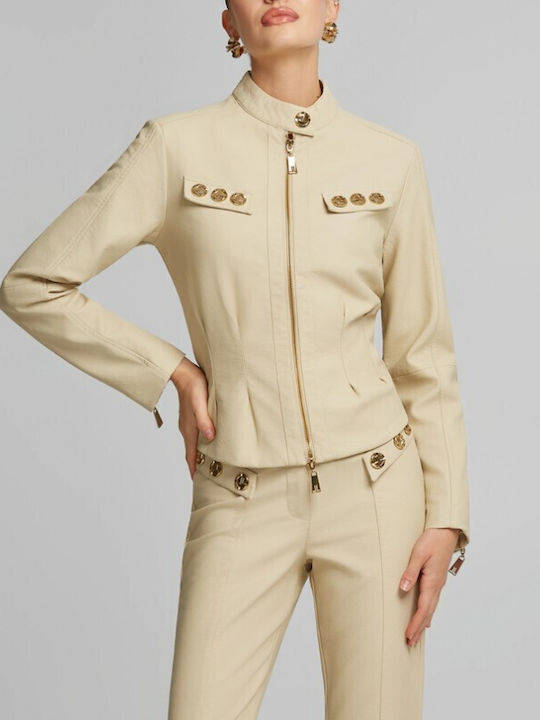 Leather Women's Jacket for Winter Ecru