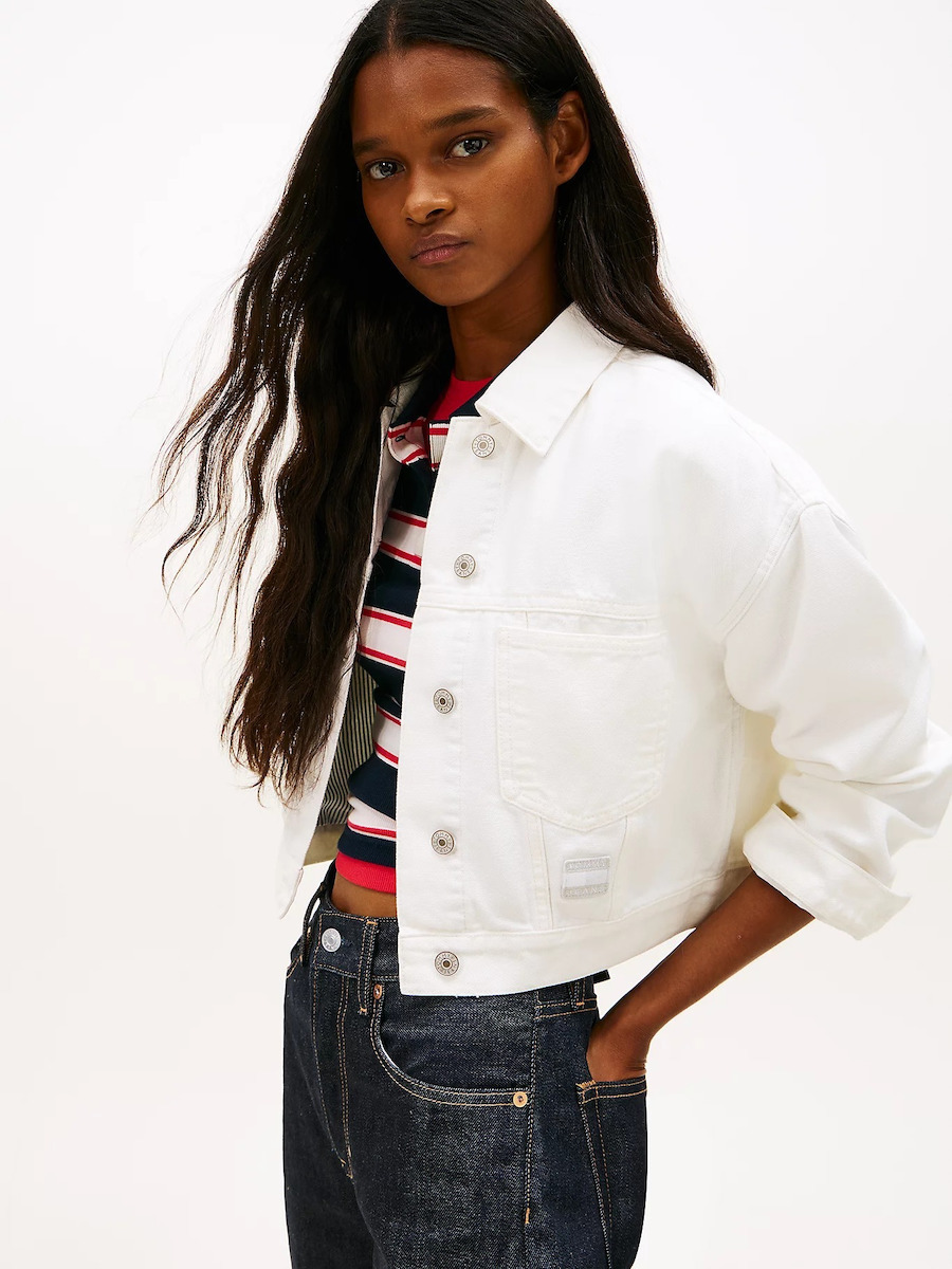 Tommy Hilfiger Crop Women's Jean Jacket White DW0DW21979-1D0