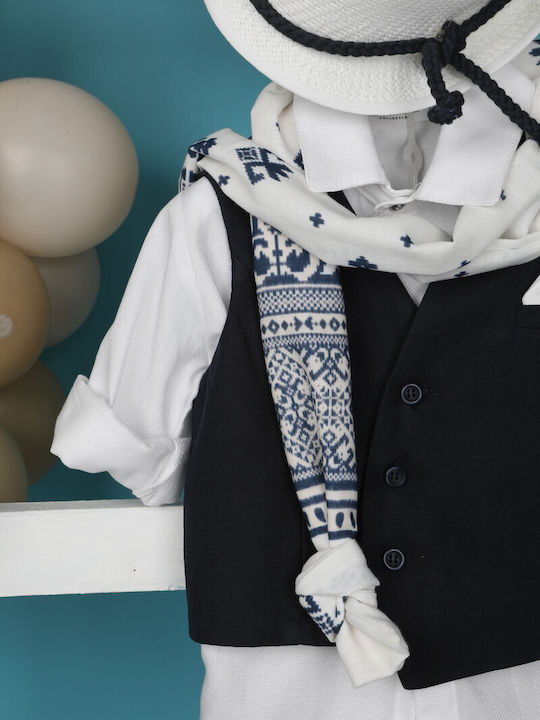 Bambolino Baptism Suit with Vest for Boy Linen White
