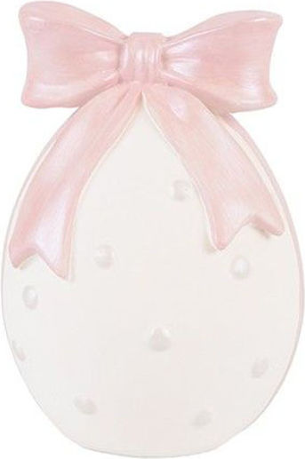 Easter Decorative Egg Polyresin White Pink Bow 7.8x12cm 818-00056 Vintage Romantic Decoration