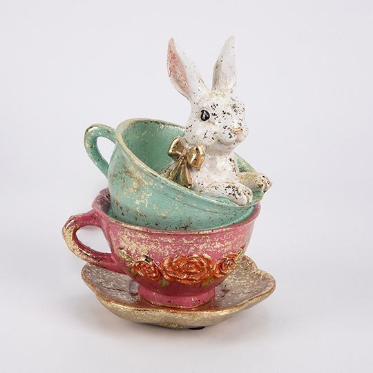 Easter Rabbit Mug Polyresin White Green Red 11.5x11.5x16cm eurolamp 818 00087