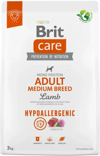 Brit Care Adult Medium Breed Hypoallergenic 3kg Ξηρά Τροφή για Ενήλικους Σκύλους Μεσαίων Φυλών με Αρνί