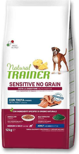 Trainer Sensitive No Grain Adult Medium & Maxi 12kg Trockenfutter ohne Getreide für erwachsene Hunde mittlerer & großer Rassen mit Forelle