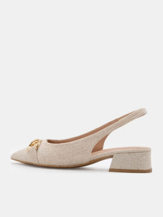 Pointed Toe Heels With Low Heel Beige