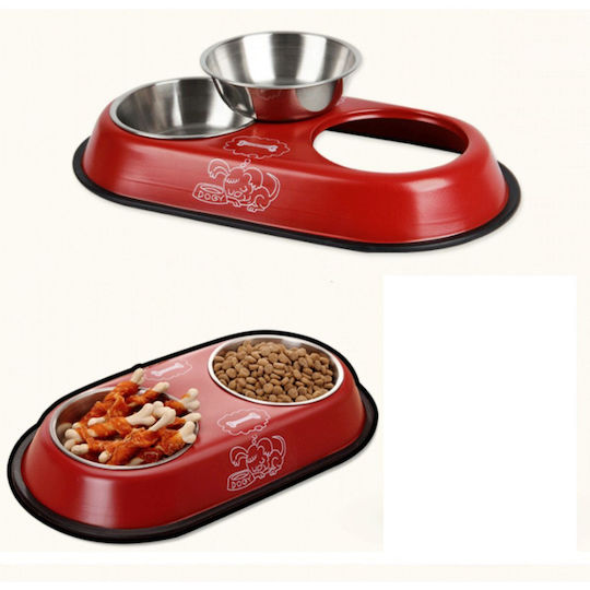 Edelstahl Schalen Futter für Hund & Katze 2x in Rot Farbe