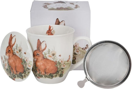 Κούπα Πορσελάνης "rabbit Word Animals" Inox Φίλτρο Καπάκι Κουτί Δώρου 400ml 070.956570