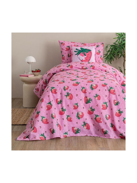 Palamaiki Single Cotton Sheet Set with Elastic Band Mk776 Pink 110x200cm 3 Pieces