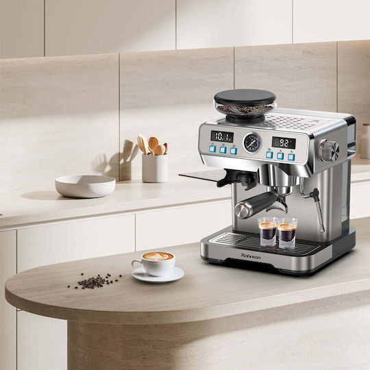 Rohnson Automatische Espressomaschine 1350W Druck 20bar mit Mahlwerk Silber R-98150