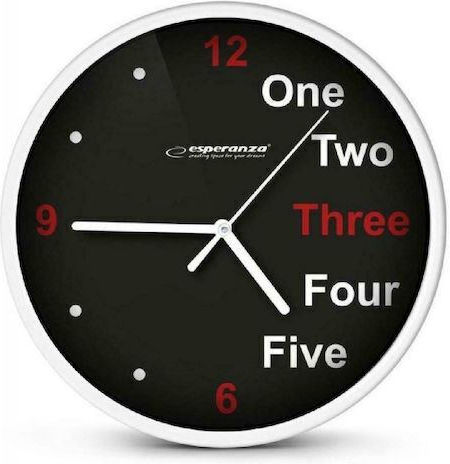 Esperanza Prague Silent Wall Clock Plastic Black Ø20cm