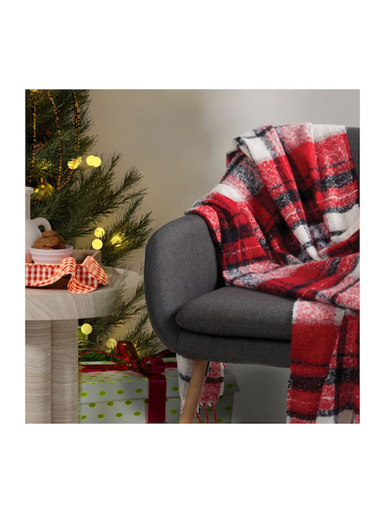 Das Home 1379 Pătură Polar Fleece Canapea Cu Franjuri 130x170cm Negru Roșu