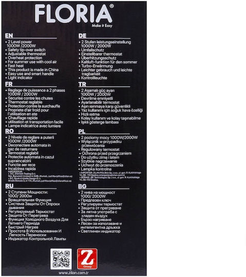 Zilan Aerotermă de Cameră de Podea Neagră 2000W