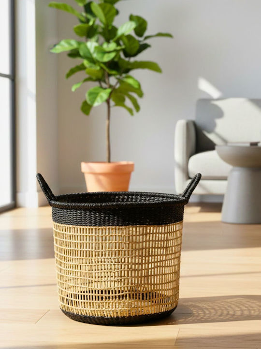 Polihome Celeby Διακοσμητικό Καλάθι Ψάθινο Μαύρο 35x35x31εκ.