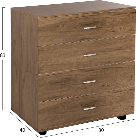 Wooden Bedroom Chest of Drawers with 4 Drawers Dark Olive 80x40x83cm