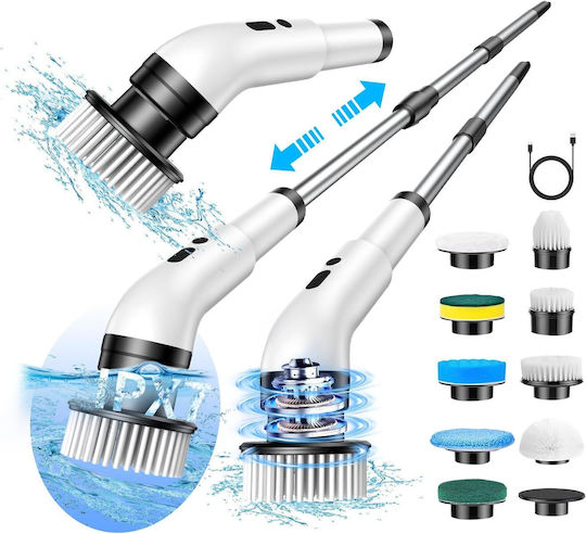 Rotating Electric Brush Cleaning Kitchen Bathroom Floors Windows Car 9 Heads 90 Minutes Battery Life 450 Rpm 2 Speeds 137 Cm Extendable Handle Usb Rechargeable Aluminum