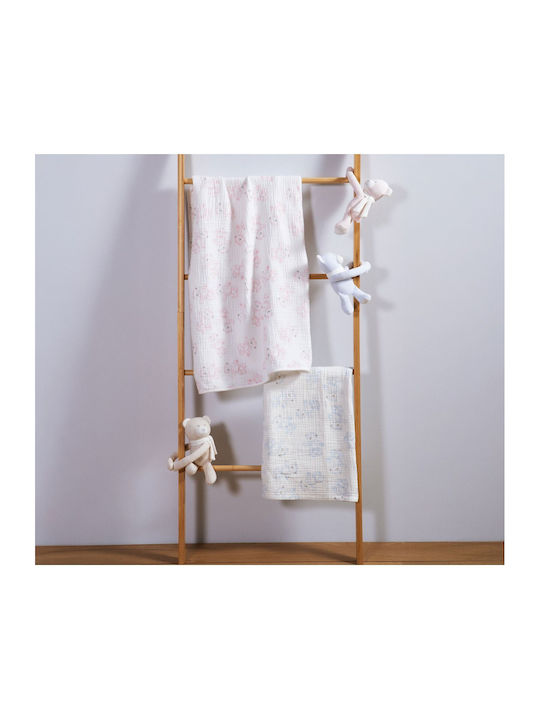 Nef-Nef Homeware Nursery Swaddling Blanket Teddy Waffle Light Blue with Animal 75x100cm