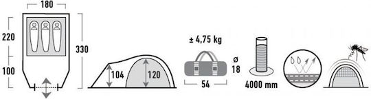 High Peak Talos 3 Dark Grey Χειμερινή Σκηνή Camping Igloo Ορειβασίας Γκρι με Διπλό Πανί για 3 Άτομα Αδιάβροχη 4000mm 330x180x120εκ.