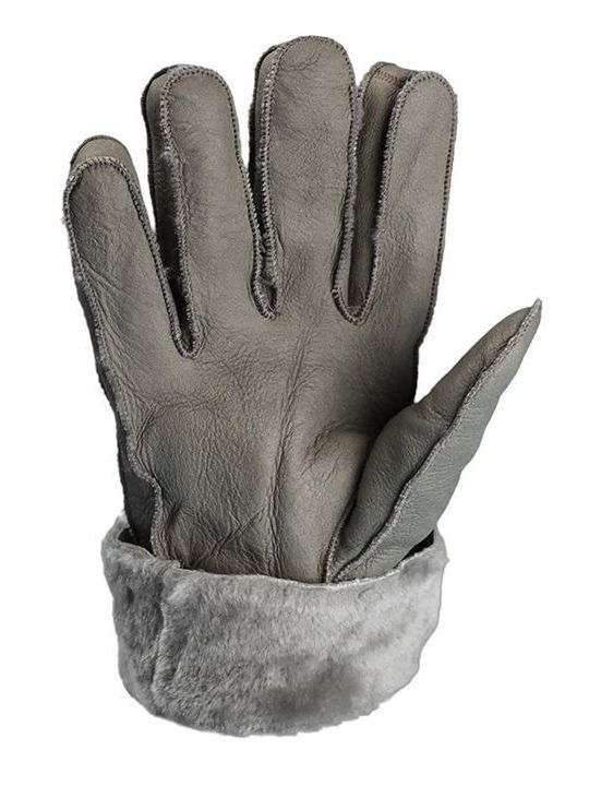Gray Leather Gloves with Fur