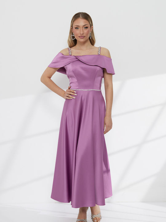 Summer Maxi Dress for Wedding / Christening Off-Shoulder Lilac