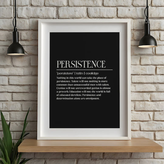 Quote Poster Persistence Calvin Coolidge Pq160 30cm X 40cm Κορνίζα Καφέ Ξύλου