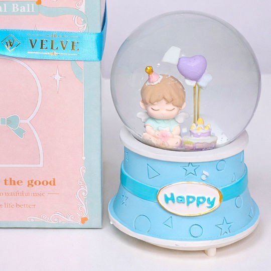 Glob Muzical Luminos Înger Tort Albastru Pastel Decor În Cutie Cadou Elegantă
