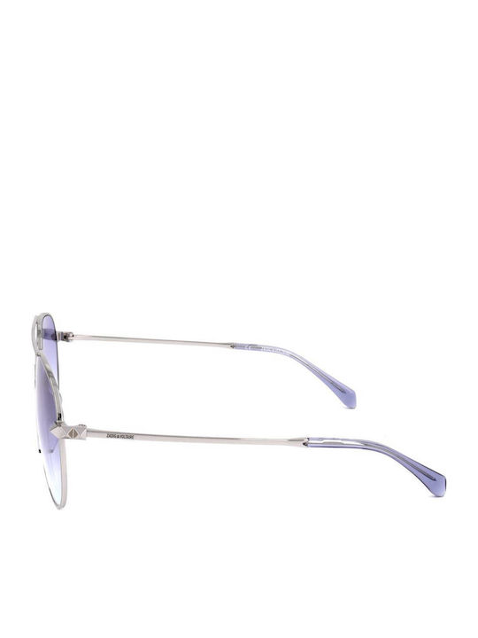Zadig & Voltaire Men's Sunglasses with Silver Metal Frame and Blue Gradient Lens