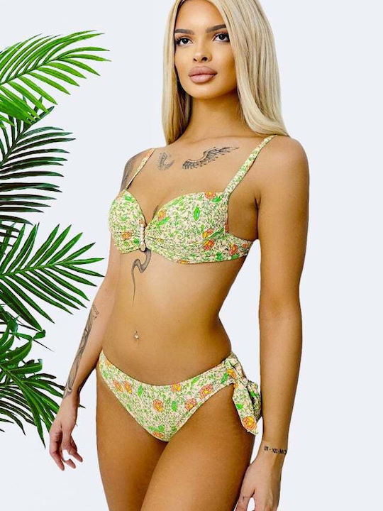 Set Bikini Blumen Beige/Grün