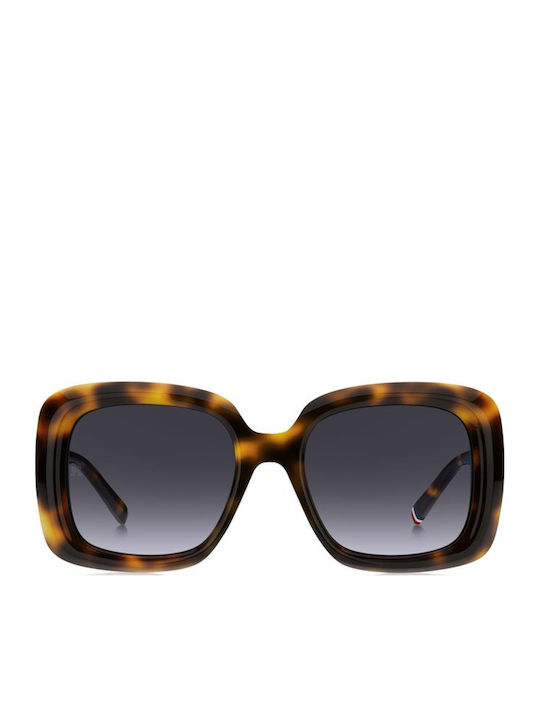 Tommy Hilfiger Women's Sunglasses with Brown Tartaruga Plastic Frame and Gray Gradient Lens