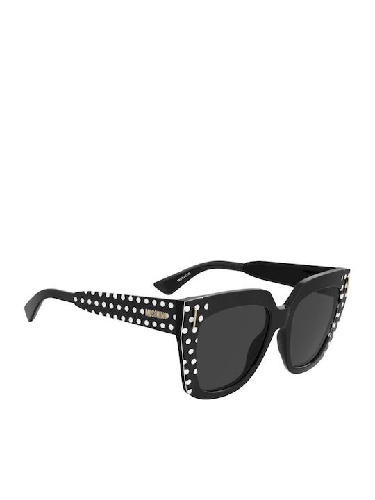 Moschino Unisex Sunglasses with Black Horn-Rimmed Frame and Black Lenses MOS207/S 7RM/IR
