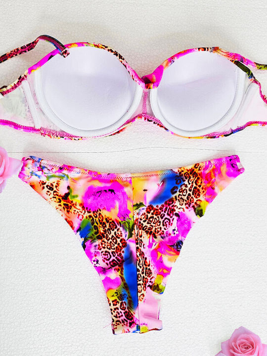 Set Bikini Push Up Brazil Floral Φούξια