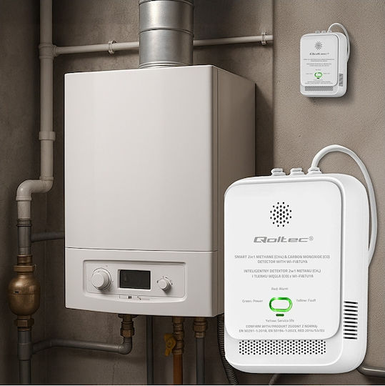 Natural Gas Carbon Monoxide Leak Sensor 2 In 1 Certified Qoltec Tuya Wi-fi 85db Alarm Led
