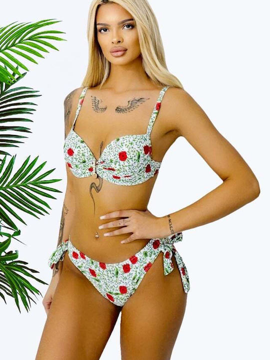 Set Bikini Floral Verde/Roșu