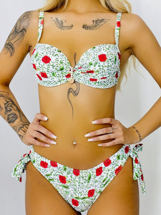 Set Bikini Floral Verde/Roșu