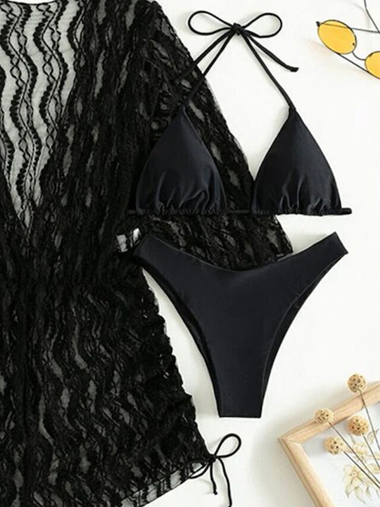Bikini Set 3 Pieces Triangle & Brazil Black