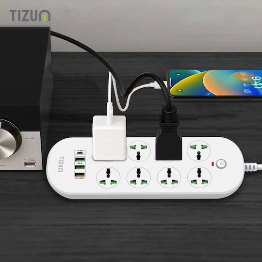 Power Strip 8 Sockets with USB-A 1 USB-C Switch and 2m Cable