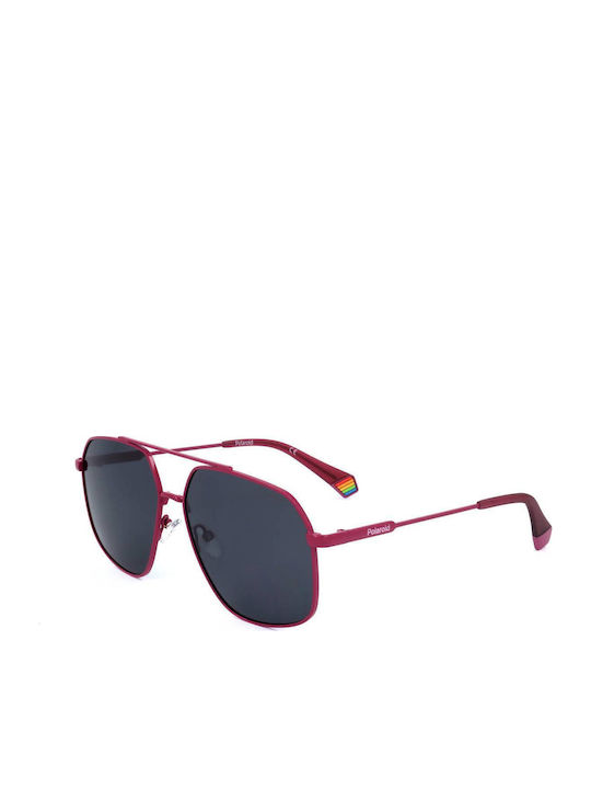 Polaroid Unisex Sunglasses with Red Metallic Frame and Grey Polarized Lenses PLD6173/S QHO/M9