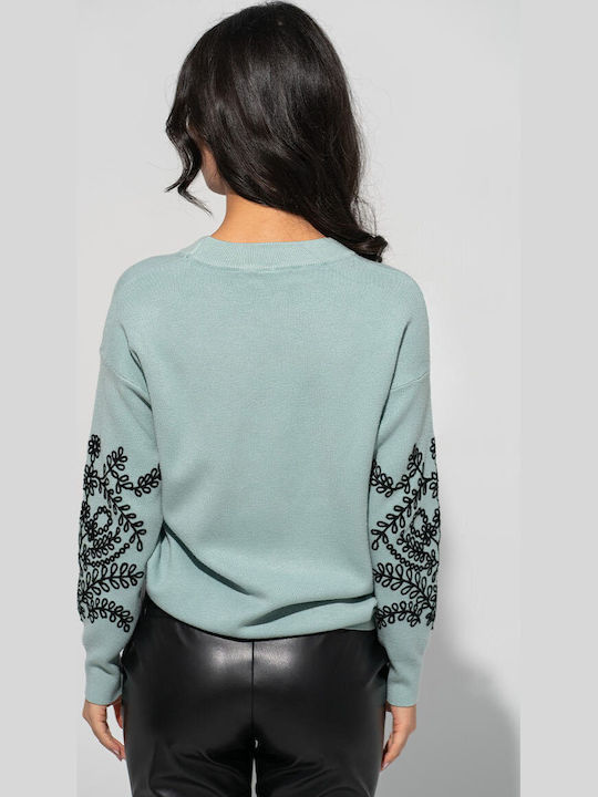 Bluza Damă Mânecă Lungă Pulover Floral Aqua