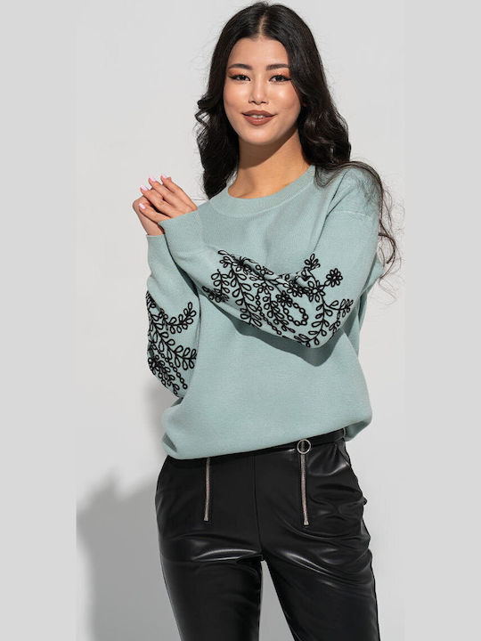 Bluza Damă Mânecă Lungă Pulover Floral Aqua