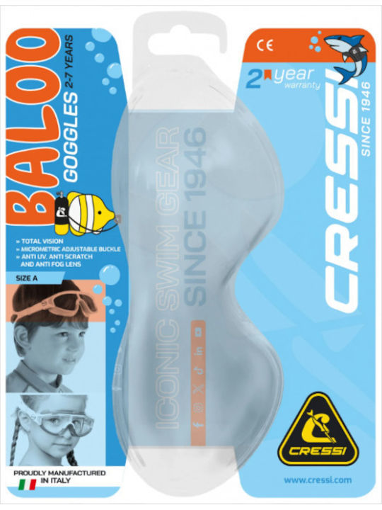 CressiSub Baloo Kid Γυαλιά Κολύμβησης Παιδικά με Αντιθαμβωτικούς Φακούς Ροζ Ροζ