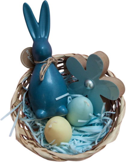 Blue Easter Basket Candle Wooden Flower Ceramic Bunny