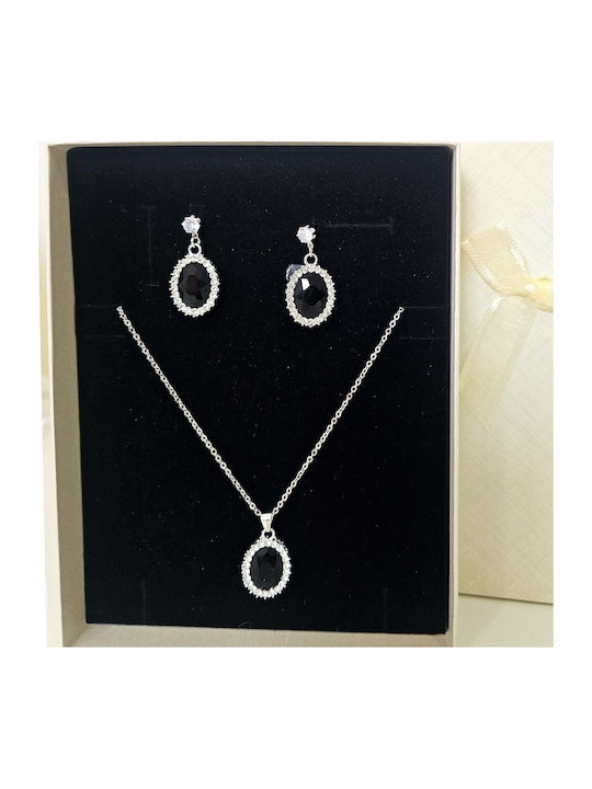 Velve Women's Jewelry Set Feeling Oval Black Stainless Steel Necklace Earrings Pendant Oval Black Stone Crystals In Gift Box Velve Women's Jewelry Set Feeling Oval Black Stainless Steel Necklace Earrings Pendant Oval Black Stone Crystals In Gift Box
